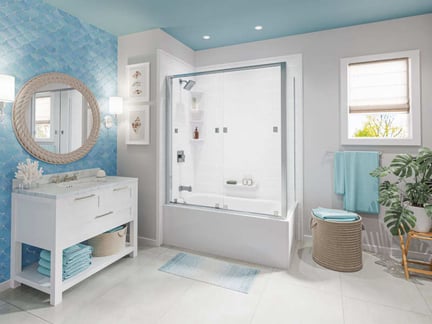 Bathroom with glass shower and bathtub